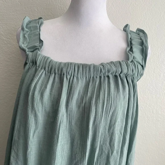 Blue-green Tiered Mini Sundress with Square Neck/ Ruffle Cinched Shoulder Straps - Picture 6 of 13